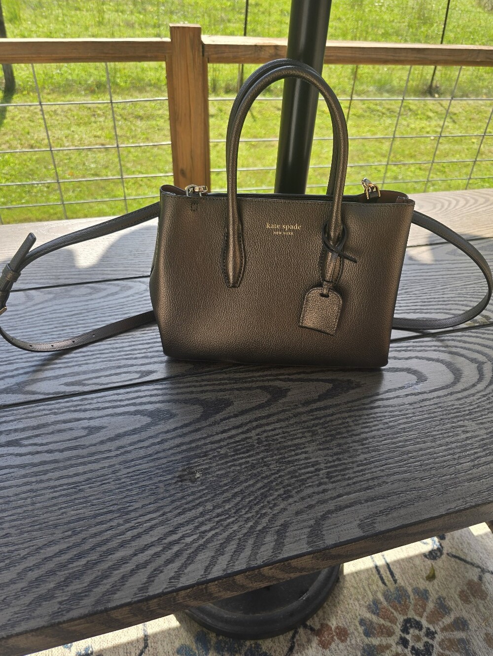 kate spade Brown/rust Color  pebbled leather satchel with luggage tag